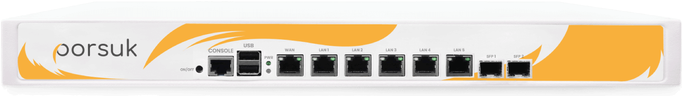 Porsuk P10008 ürün görseli: rack tipi Porsuk gövdesi, altı gigabit port ve iki SFP yuvası.