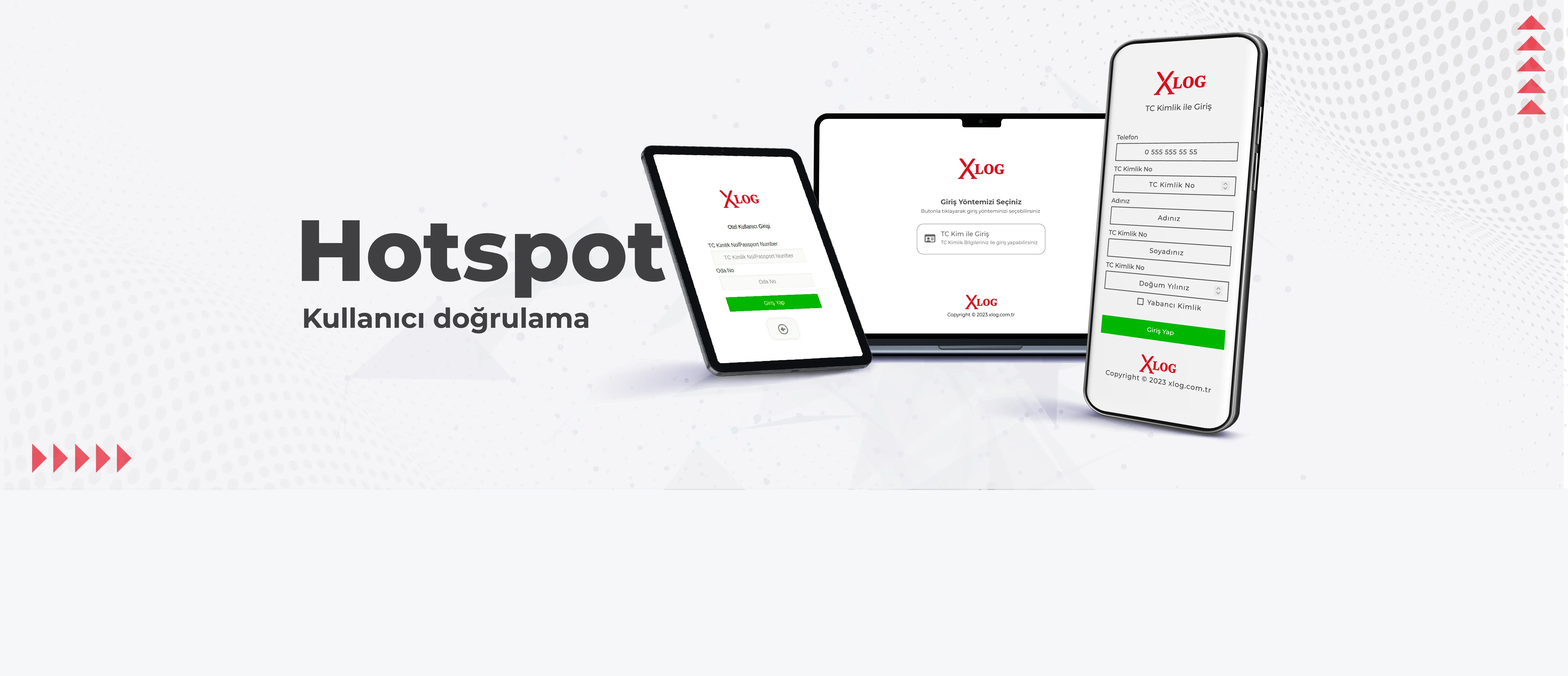 Hotspot — Kullanıcı doğrulama. XLOG karşılama portalı telefon, tablet ve bilgisayarda.